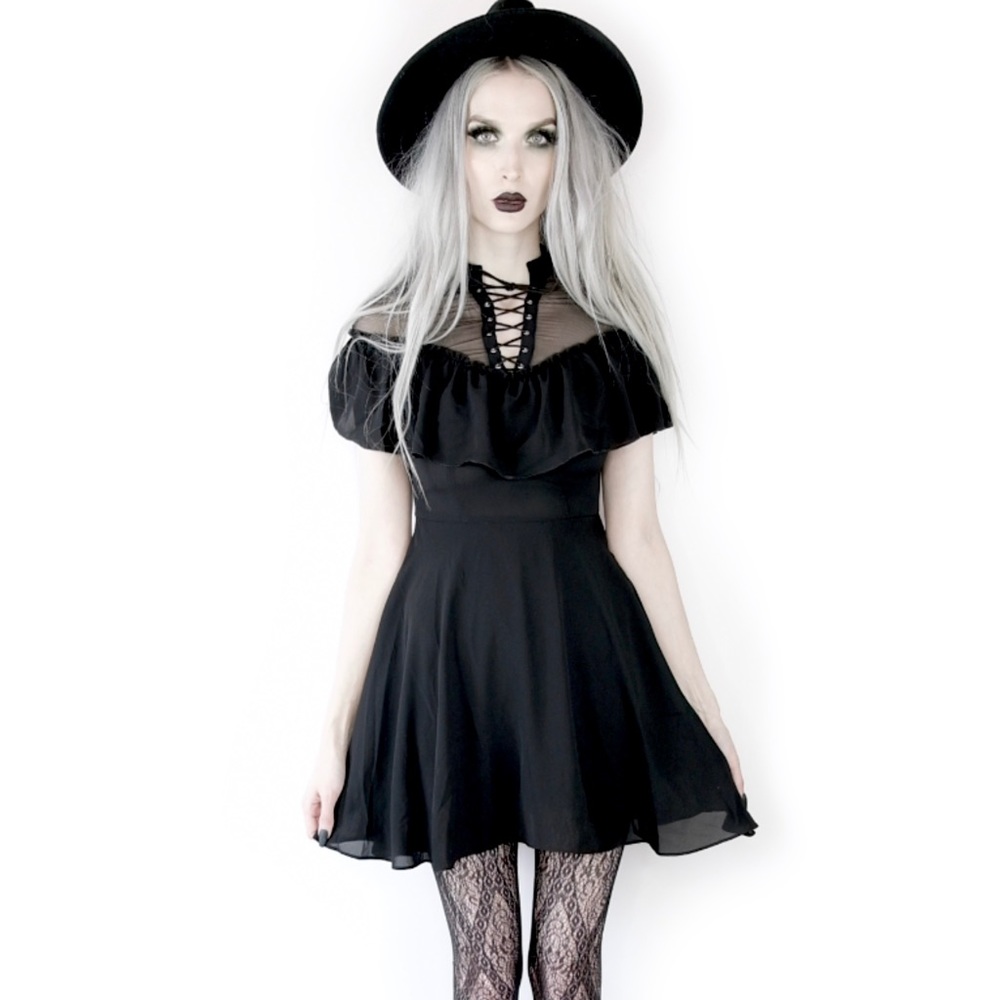 Black Gothic Chiffon Short Dress